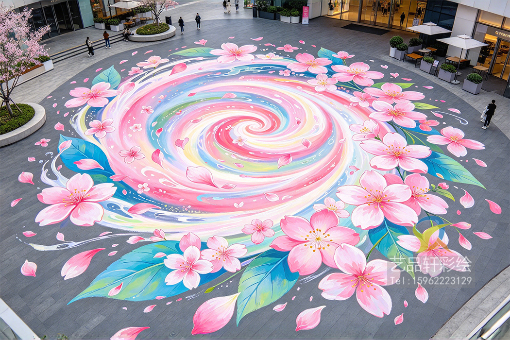 苏州地面绘画定制广场樱花彩绘